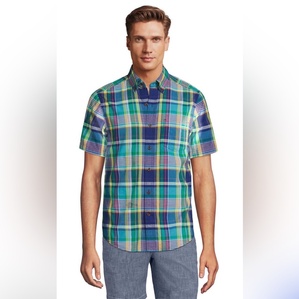 Lands End Short Sleeve Shirt Traditional Fit Button Down Collar Sz XL